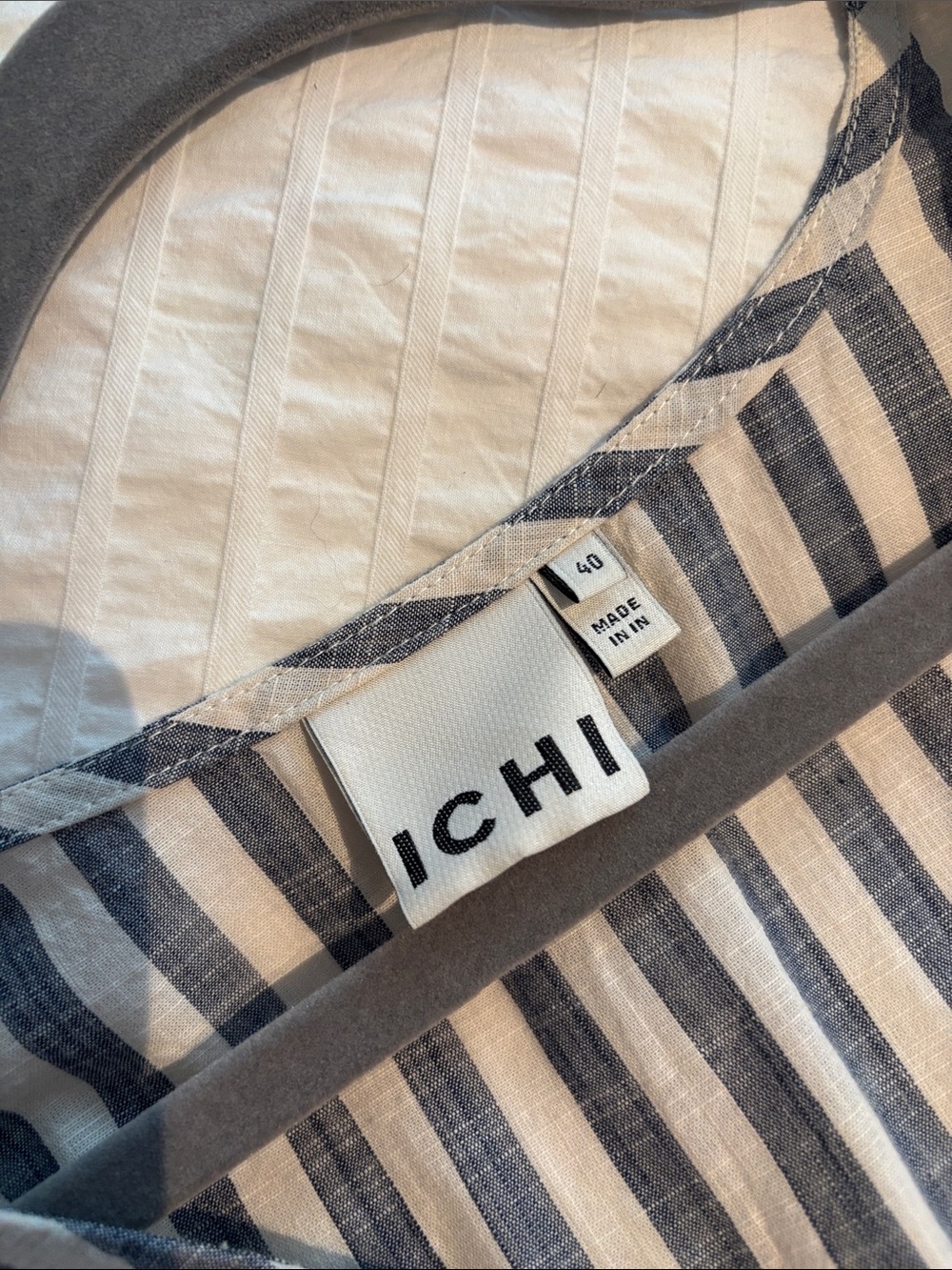 ICHI Navy and White Striped Maxi Dress with Tie Waist - Picture 2 of 3